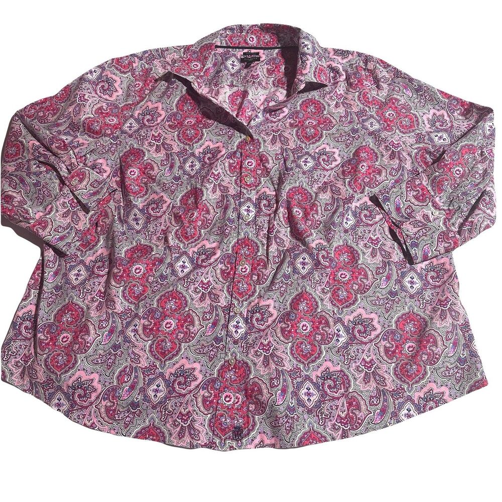 Talbots Button Up Shirt Paisley Print Wrinkle Resistant Women's Size 24W